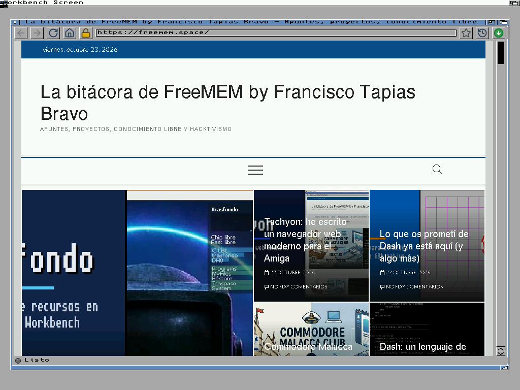 Tachyon showing freemem.space with a graphics card: the HTTPS padlock, the bookmark star, history and the green new-version notice